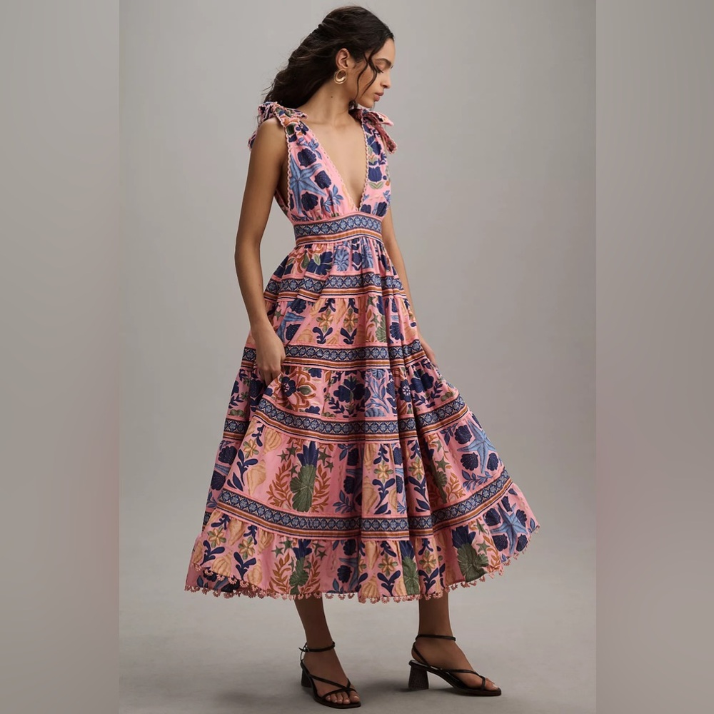 Farm Rio Seashell Tapestry Sleeveless Midi Dress